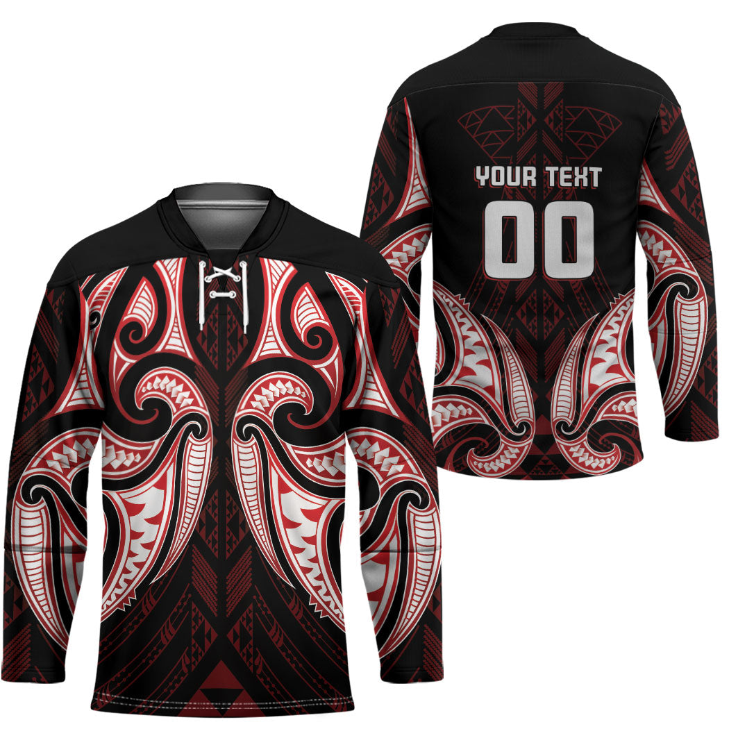 Maori Rugby Custom Ngaru Mangopare Hockey Jersey Black Red Whetu Niho Taniwha Motif