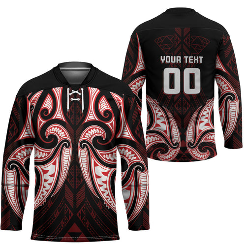 Maori Rugby Custom Ngaru Mangopare Hockey Jersey Black Red Whetu Niho Taniwha Motif