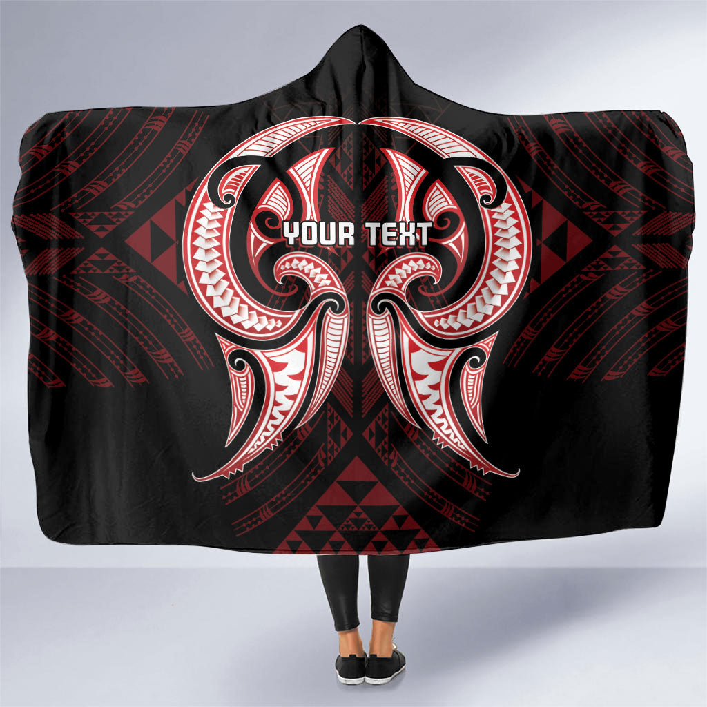 Maori Rugby Custom Ngaru Mangopare Hooded Blanket Black Red Whetu Niho Taniwha Motif