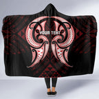 Maori Rugby Custom Ngaru Mangopare Hooded Blanket Black Red Whetu Niho Taniwha Motif