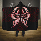 Maori Rugby Custom Ngaru Mangopare Hooded Blanket Black Red Whetu Niho Taniwha Motif