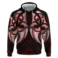 Maori Rugby Custom Ngaru Mangopare Hoodie Black Red Whetu Niho Taniwha Motif