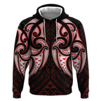Maori Rugby Custom Ngaru Mangopare Hoodie Black Red Whetu Niho Taniwha Motif