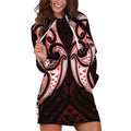 Maori Rugby Custom Ngaru Mangopare Hoodie Dress Black Red Whetu Niho Taniwha Motif