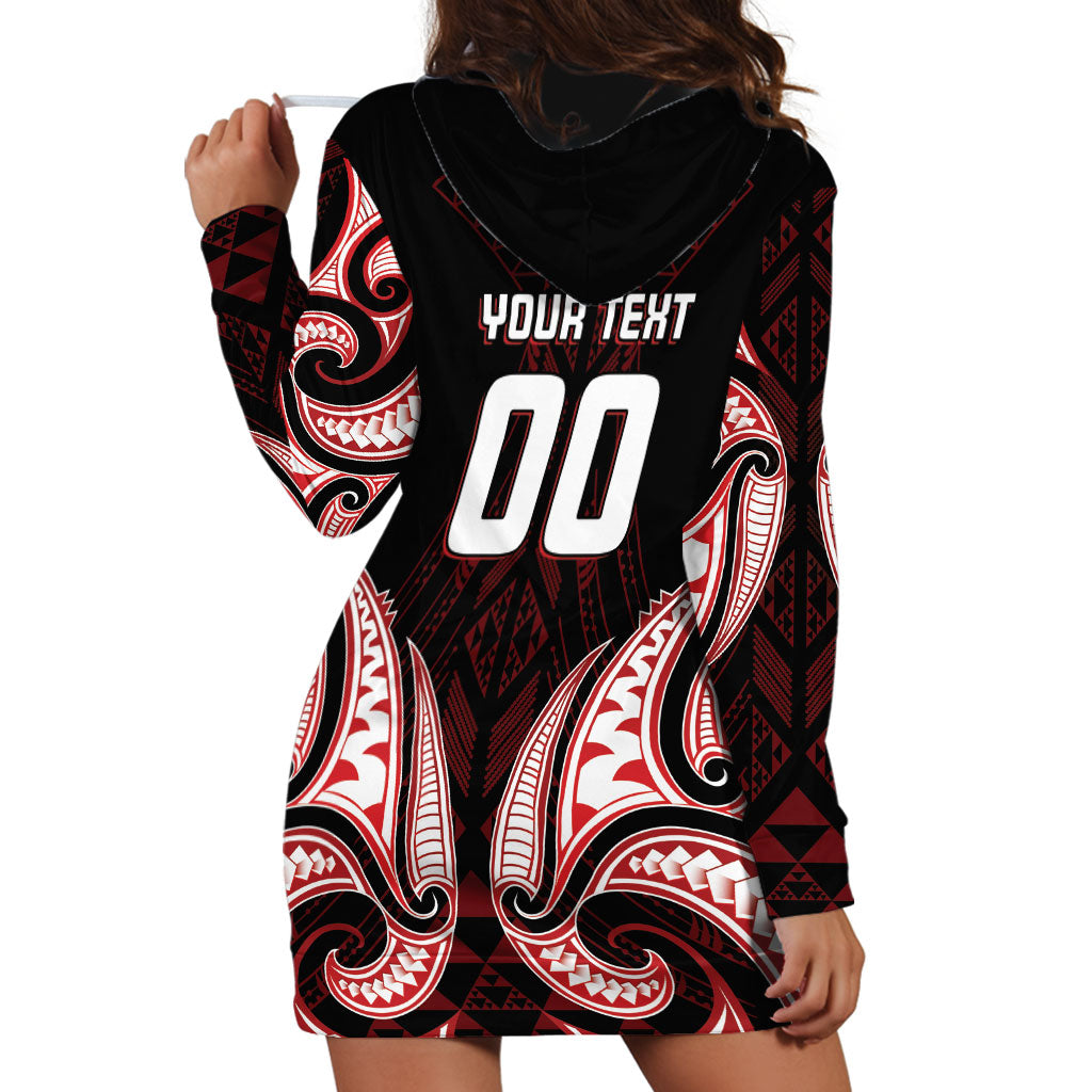 Maori Rugby Custom Ngaru Mangopare Hoodie Dress Black Red Whetu Niho Taniwha Motif