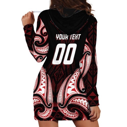 Maori Rugby Custom Ngaru Mangopare Hoodie Dress Black Red Whetu Niho Taniwha Motif