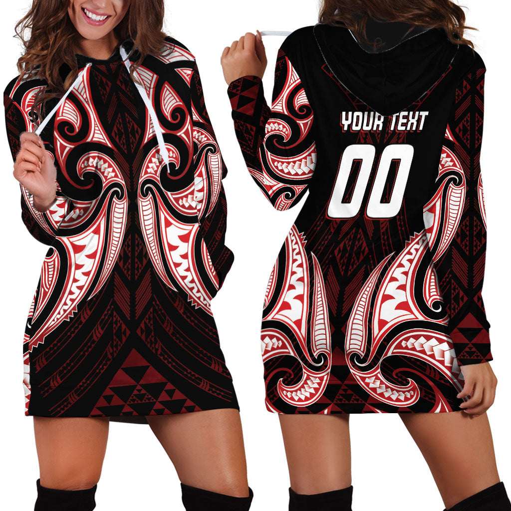 Maori Rugby Custom Ngaru Mangopare Hoodie Dress Black Red Whetu Niho Taniwha Motif