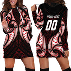 Maori Rugby Custom Ngaru Mangopare Hoodie Dress Black Red Whetu Niho Taniwha Motif
