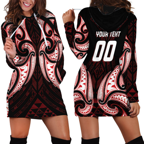 Maori Rugby Custom Ngaru Mangopare Hoodie Dress Black Red Whetu Niho Taniwha Motif
