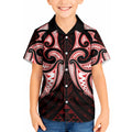 Maori Rugby Custom Ngaru Mangopare Kid Hawaiian Shirt Black Red Whetu Niho Taniwha Motif