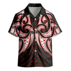 Maori Rugby Custom Ngaru Mangopare Kid Hawaiian Shirt Black Red Whetu Niho Taniwha Motif