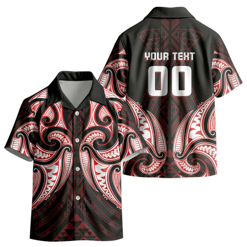 Maori Rugby Custom Ngaru Mangopare Kid Hawaiian Shirt Black Red Whetu Niho Taniwha Motif