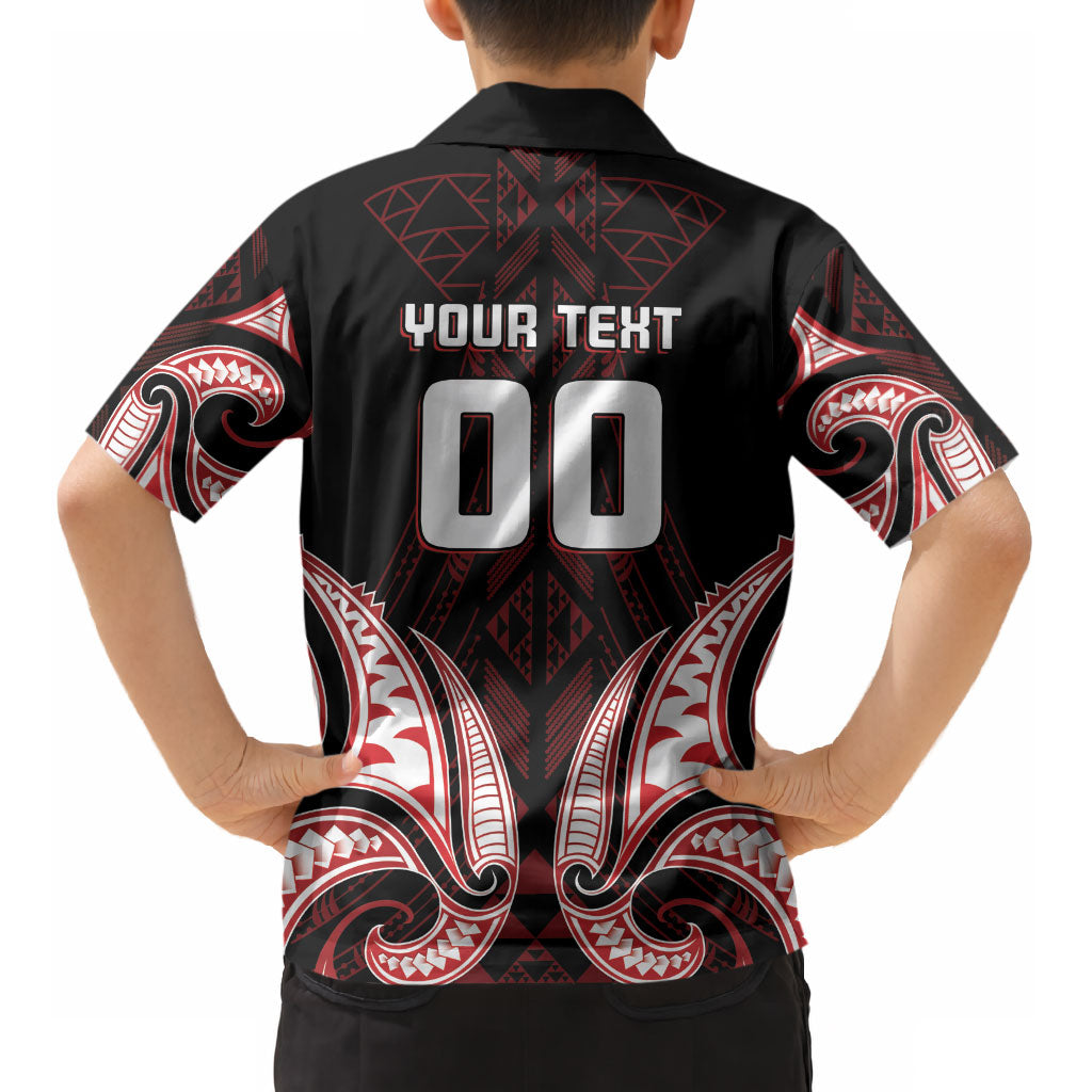 Maori Rugby Custom Ngaru Mangopare Kid Hawaiian Shirt Black Red Whetu Niho Taniwha Motif