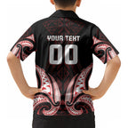 Maori Rugby Custom Ngaru Mangopare Kid Hawaiian Shirt Black Red Whetu Niho Taniwha Motif