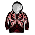Maori Rugby Custom Ngaru Mangopare Kid Hoodie Black Red Whetu Niho Taniwha Motif