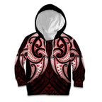 Maori Rugby Custom Ngaru Mangopare Kid Hoodie Black Red Whetu Niho Taniwha Motif