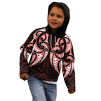 Maori Rugby Custom Ngaru Mangopare Kid Hoodie Black Red Whetu Niho Taniwha Motif