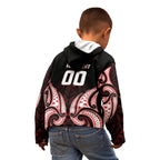 Maori Rugby Custom Ngaru Mangopare Kid Hoodie Black Red Whetu Niho Taniwha Motif