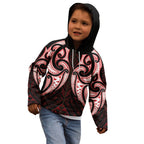Maori Rugby Custom Ngaru Mangopare Kid Hoodie Black Red Whetu Niho Taniwha Motif
