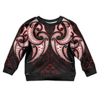 Maori Rugby Custom Ngaru Mangopare Kid Ugly Christmas Sweater Black Red Whetu Niho Taniwha Motif
