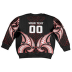 Maori Rugby Custom Ngaru Mangopare Kid Ugly Christmas Sweater Black Red Whetu Niho Taniwha Motif