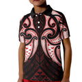 Maori Rugby Custom Ngaru Mangopare Kid Polo Shirt Black Red Whetu Niho Taniwha Motif