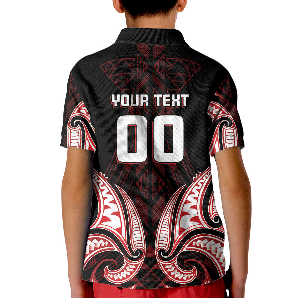 Maori Rugby Custom Ngaru Mangopare Kid Polo Shirt Black Red Whetu Niho Taniwha Motif