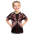 Maori Rugby Custom Ngaru Mangopare Kid T Shirt Black Red Whetu Niho Taniwha Motif