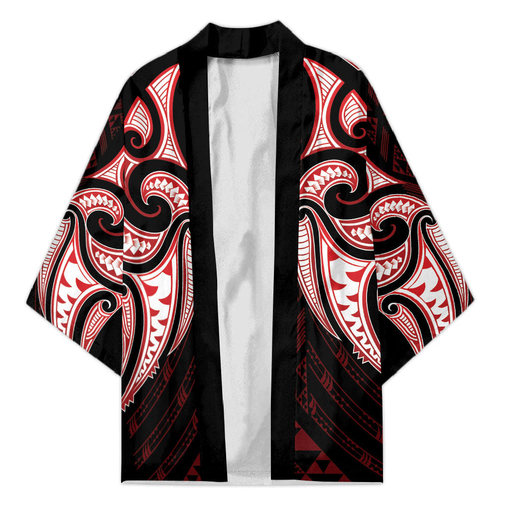 Maori Rugby Custom Ngaru Mangopare Kimono Black Red Whetu Niho Taniwha Motif