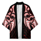 Maori Rugby Custom Ngaru Mangopare Kimono Black Red Whetu Niho Taniwha Motif