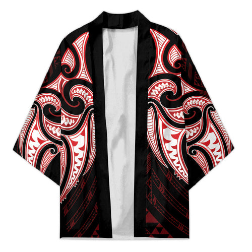 Maori Rugby Custom Ngaru Mangopare Kimono Black Red Whetu Niho Taniwha Motif