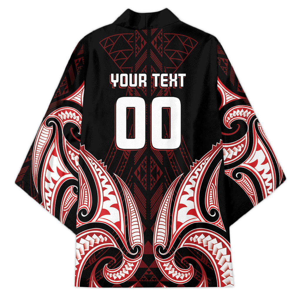 Maori Rugby Custom Ngaru Mangopare Kimono Black Red Whetu Niho Taniwha Motif