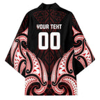 Maori Rugby Custom Ngaru Mangopare Kimono Black Red Whetu Niho Taniwha Motif