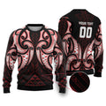 Maori Rugby Custom Ngaru Mangopare Ugly Christmas Sweater Black Red Whetu Niho Taniwha Motif