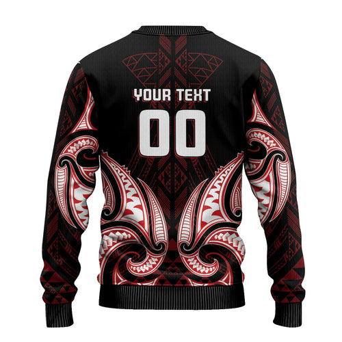 Maori Rugby Custom Ngaru Mangopare Ugly Christmas Sweater Black Red Whetu Niho Taniwha Motif
