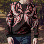 Maori Rugby Custom Ngaru Mangopare Ugly Christmas Sweater Black Red Whetu Niho Taniwha Motif