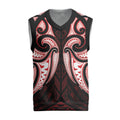 Maori Rugby Custom Ngaru Mangopare Christmas Knitted V-Neck Vest Black Red Whetu Niho Taniwha Motif