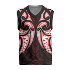 Maori Rugby Custom Ngaru Mangopare Christmas Knitted V-Neck Vest Black Red Whetu Niho Taniwha Motif