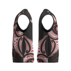 Maori Rugby Custom Ngaru Mangopare Christmas Knitted V-Neck Vest Black Red Whetu Niho Taniwha Motif