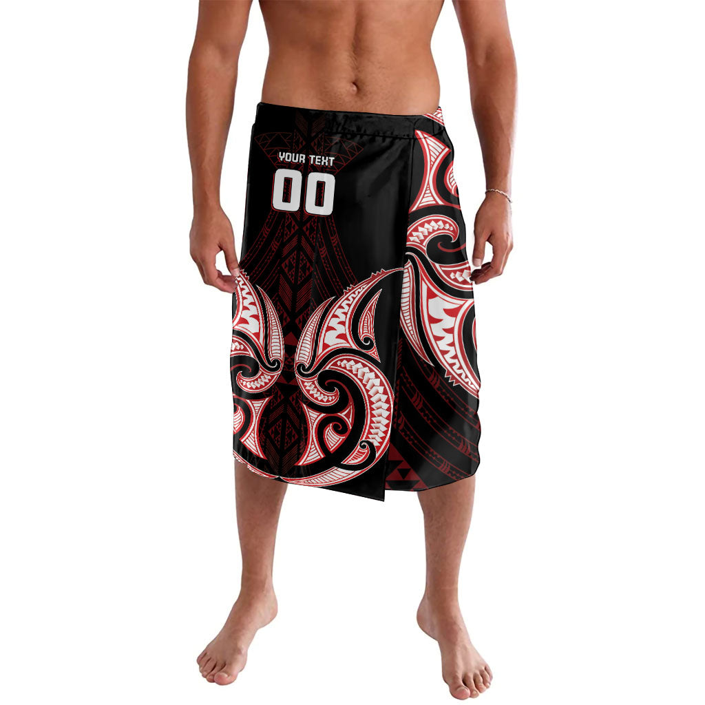 Maori Rugby Custom Ngaru Mangopare Lavalava Black Red Whetu Niho Taniwha Motif