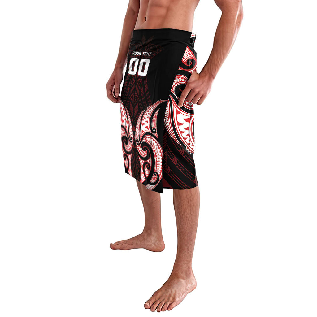 Maori Rugby Custom Ngaru Mangopare Lavalava Black Red Whetu Niho Taniwha Motif