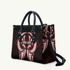 Maori Rugby Custom Ngaru Mangopare Leather Bag Black Red Whetu Niho Taniwha Motif