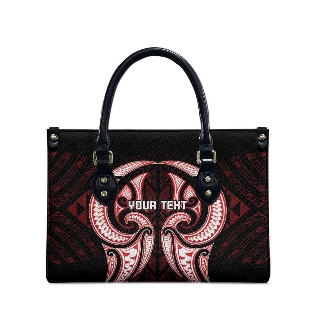 Maori Rugby Custom Ngaru Mangopare Leather Bag Black Red Whetu Niho Taniwha Motif