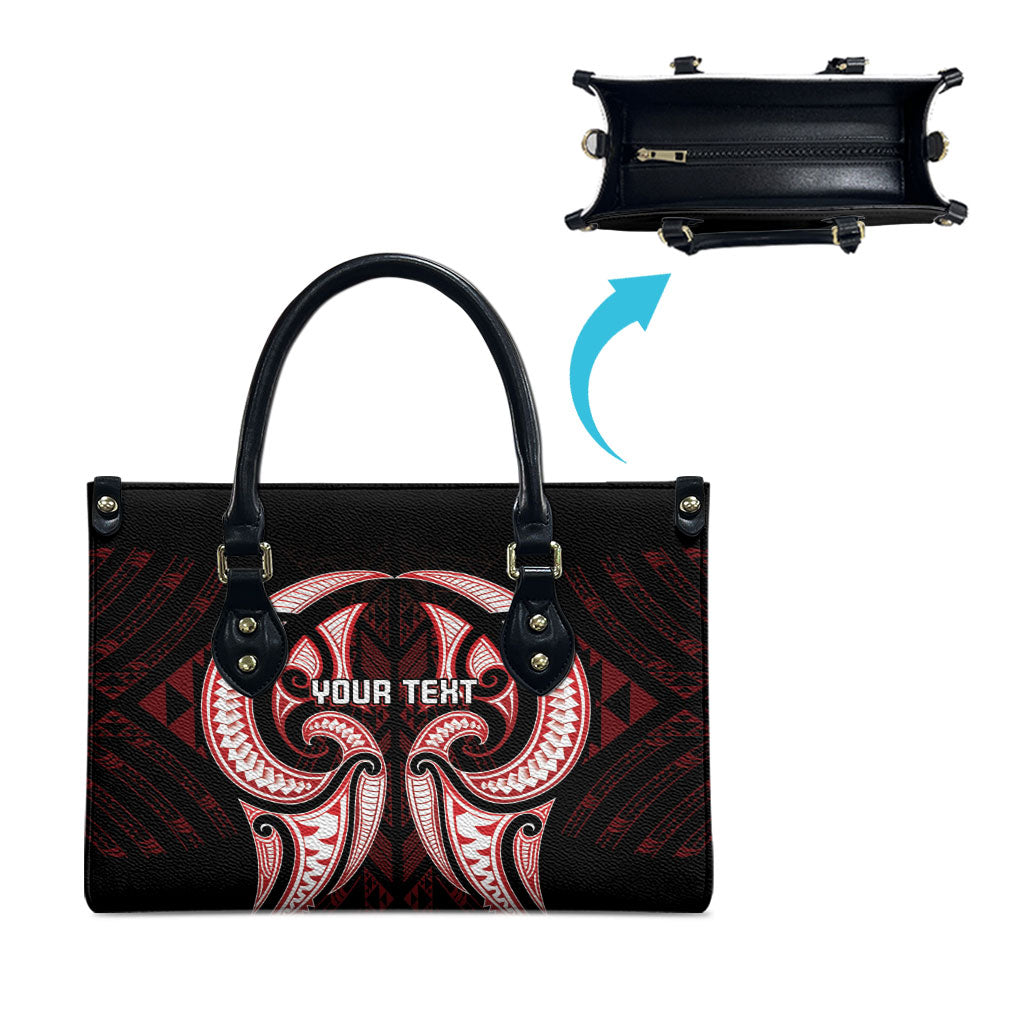 Maori Rugby Custom Ngaru Mangopare Leather Bag Black Red Whetu Niho Taniwha Motif