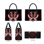 Maori Rugby Custom Ngaru Mangopare Leather Bag Black Red Whetu Niho Taniwha Motif