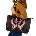 Maori Rugby Custom Ngaru Mangopare Leather Tote Bag Black Red Whetu Niho Taniwha Motif
