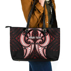Maori Rugby Custom Ngaru Mangopare Leather Tote Bag Black Red Whetu Niho Taniwha Motif