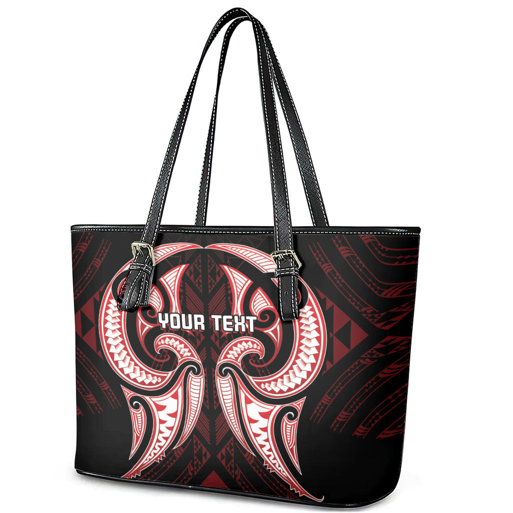 Maori Rugby Custom Ngaru Mangopare Leather Tote Bag Black Red Whetu Niho Taniwha Motif