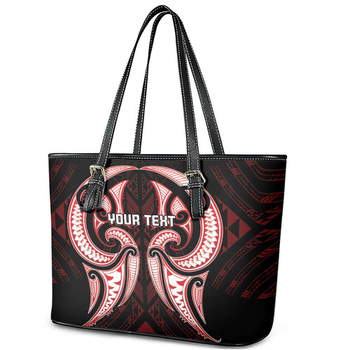 Maori Rugby Custom Ngaru Mangopare Leather Tote Bag Black Red Whetu Niho Taniwha Motif