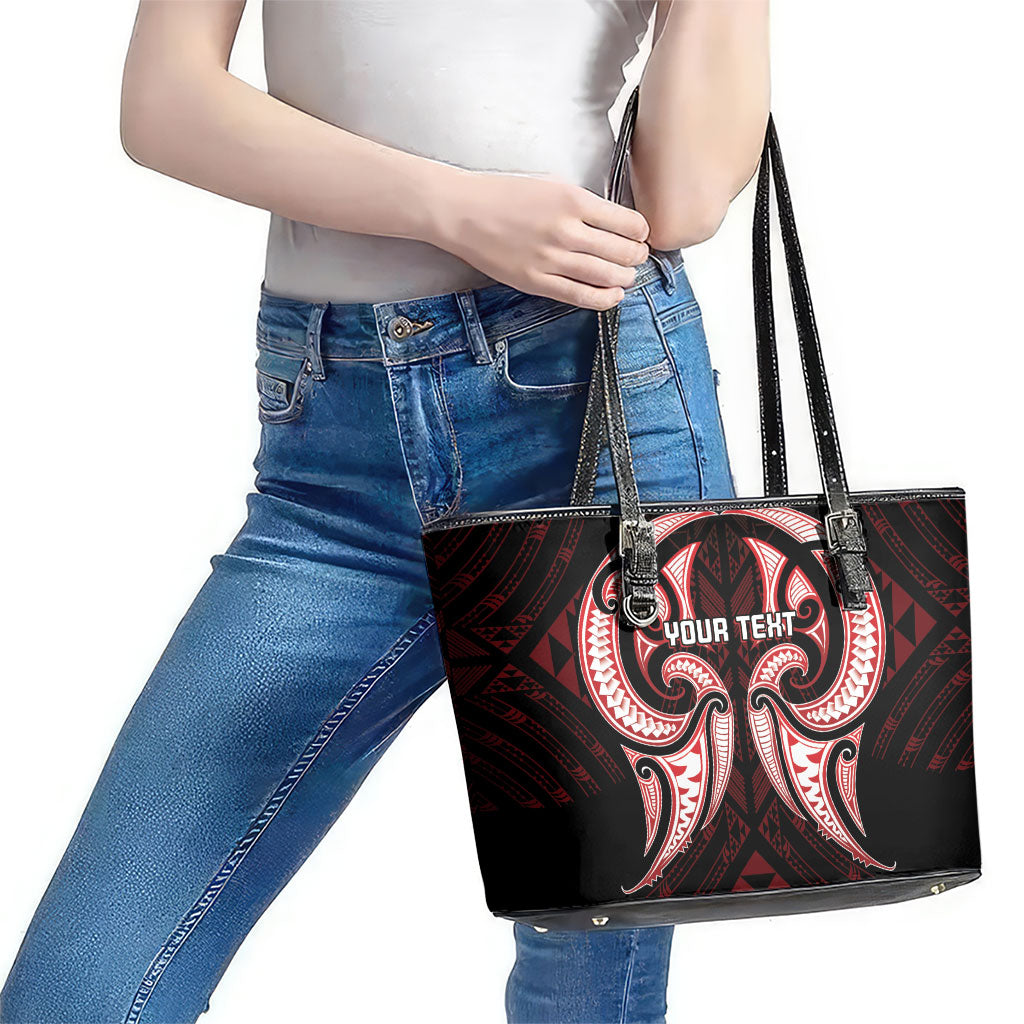 Maori Rugby Custom Ngaru Mangopare Leather Tote Bag Black Red Whetu Niho Taniwha Motif